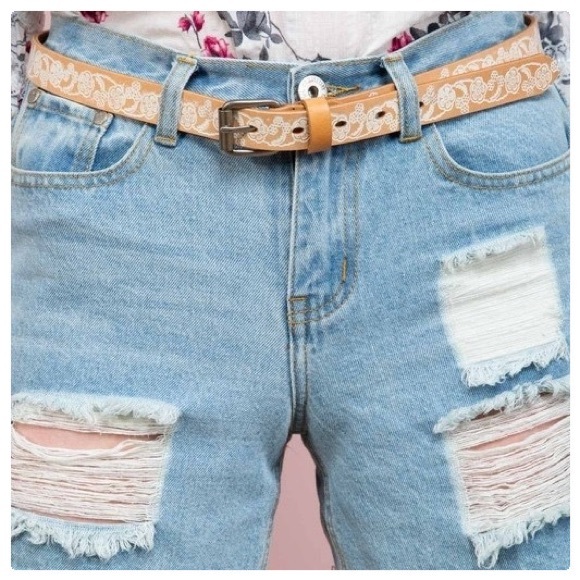 Embossed Flower & Leaf Low Waist Leather Belt - Picture 8 of 10